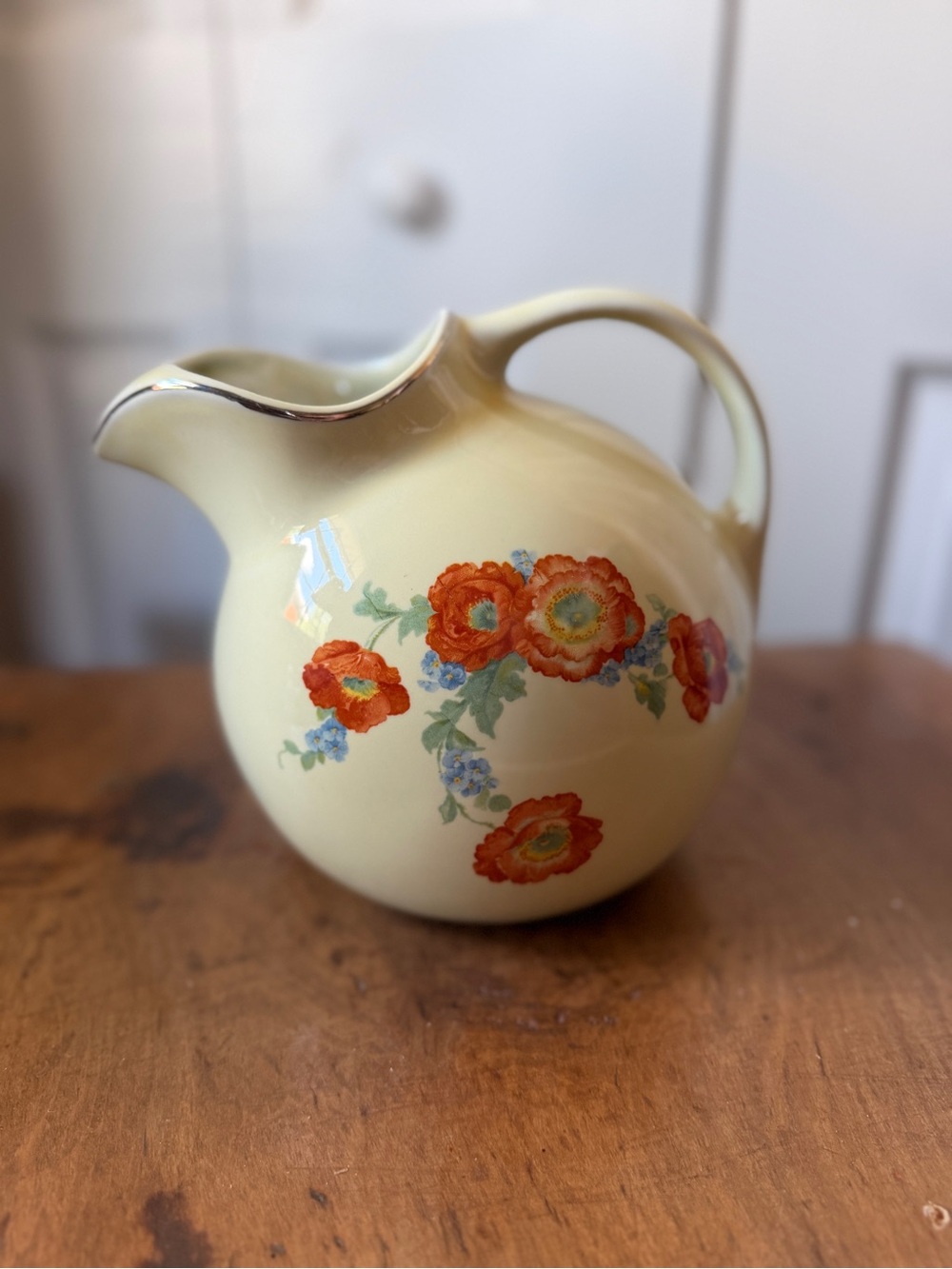 Vintage Rare HALL USA ORANGE POPPY TILT BALL Ceramic PITCHER ICE LIP